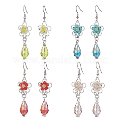 Серьги-подвески из гальванического стекла в форме цветка со слезинкой&nbsp;EJEW-JE06799