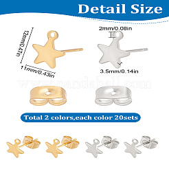 40 шт. 2 цвета фурнитура для сережек-гвоздиков из нержавеющей стали 304&nbsp;STAS-LP0002-09