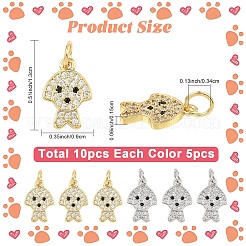 10 шт. двухцветные подвески в виде собаки из латуни с микропаве из прозрачных кубических цирконий&nbsp;KK-YW0004-35