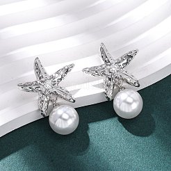 Серьги-гвоздики в форме морской звезды с микропаве из латуни и прозрачными кубическими цирконами&nbsp;EJEW-H165-03B-P