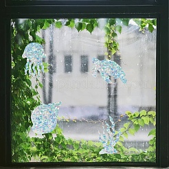 16 шт. 4 стиля водонепроницаемые пластиковые цветные лазерные витражные оконные пленки статические наклейки&nbsp;DIY-WH0314-143