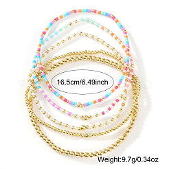 4шт 4 стиля латунные и стеклянные круглые бусины эластичные браслеты для женщин&nbsp;DV1871-4