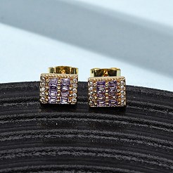 Серьги-гвоздики с прямоугольными кристаллами из латуни и микропаве из кубических цирконий&nbsp;EJEW-K267-21G