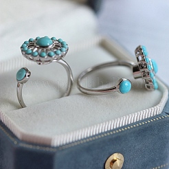 Регулируемый комплект колец-манжет из искусственной бирюзы и серебра [925] пробы.&nbsp;RJEW-C155-10