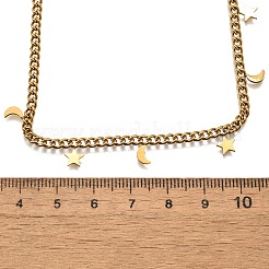 Ожерелья из витой цепи из нержавеющей стали 304 с подвеской-кисточкой в виде луны и звезды&nbsp;NJEW-R023-05G