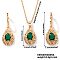 Brass Glass Teardrop Dangle Earrings & Pendant Necklaces Sets for Women, Golden, Green, Necklaces: 15.75 inch(40cm)