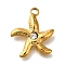 Ion Plating(IP) 304 Stainless Steel Rhinestone Pendants, Starfish, Real 14K Gold Plated, Crystal, 19x16x3mm, Hole: 2mm
