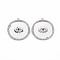 Brass Micro Pave Blue Cubic Zirconia Pendants, Nickel Free, Flat Round with Eye, Real Platinum Plated, 22x20x2mm, Hole: 1mm