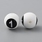 Silicone Beads, White Round with Black Numbers, Num.1, 13.5mm, Hole: 2.2mm