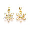 Brass Micro Pave Clear Cubic Zirconia Charms, Snowflake Charms, Real 18K Gold Plated, 15x11.5x3mm, Hole: 4.5x2.5mm
