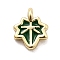 Brass Enamel Charms, Leaf, Rack Plating, Long-Lasting Plated, Cadmium Free & Lead Free, Real 18K Gold Plated, Green, 6x5x1mm, Hole: 0.7mm