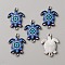 Alloy Enamel Printed Connector Charms, Tortoise Links with Flower Pattern, Platinum, Cornflower Blue, 24x18x2mm, Hole: 1.5mm