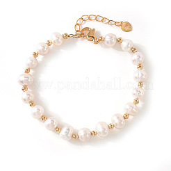 Женские браслеты из натурального жемчуга и золотых бусин&nbsp;QK8220-1