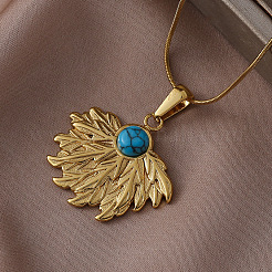 Женские ожерелья из хирургической нержавеющей стали 316 с подвеской в виде подсолнуха из синтетической бирюзы&nbsp;EA3001