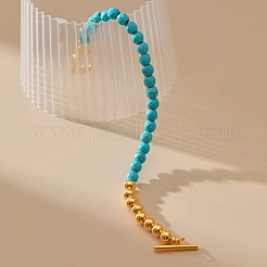 Женские браслеты из синтетической бирюзы и латуни с круглыми бусинами&nbsp;EH2612