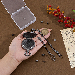 Карманные часы из сплава с плоским круглым корпусом в форме дракона и латунной цепочкой&nbsp;AJEW-PH0007-67B