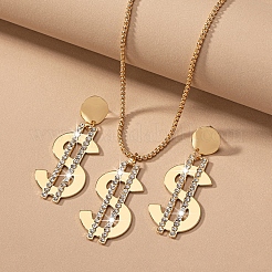 Комплекты из ожерелий и серег-гвоздиков со знаком доллара из сплава и стекла&nbsp;FS-WGD45F5-01