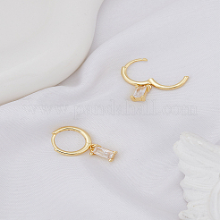 1 пара серег-колец из латуни с микропаве из кубического циркония&nbsp;EJEW-LP0004-74B