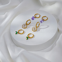 Элегантные прямоугольные серьги-кольца из нержавеющей стали с фиолетовым кубическим цирконием&nbsp;LR9784