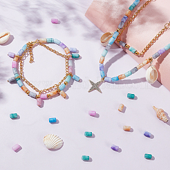 320 шт. 8-цветные непрозрачные стеклянные бусины с эффектом кракле&nbsp;FGLA-PH0001-05