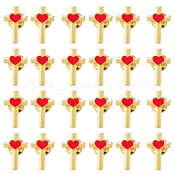 24 шт. крест с сердцем из сплава эмали на лацкан для одежды рюкзака&nbsp;JEWB-FG0001-59G