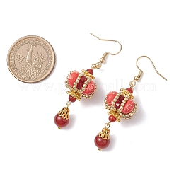 Серьги-подвески из синтетической императорской яшмы с фонарным узором из нержавеющей стали 304&nbsp;EJEW-MZ00609-05