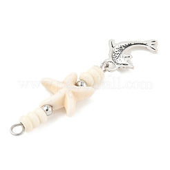 Большие подвески-рондель из бирюзового сплава и морской звезды с искусственным бирюзовым узором&nbsp;PALLOY-JF04012-02