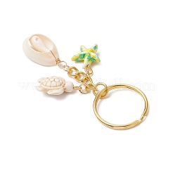 Брелок из синтетической бирюзы с натуральными смешанными ракушками каури&nbsp;KEYC-JKC01266