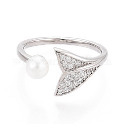 925 открытое кольцо-манжета из стерлингового серебра с кубическим цирконием и пресноводным жемчугом&nbsp;STER-T008-89P