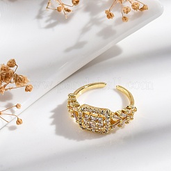 Кольца-манжеты для женщин с покрытием из латуни с микропаве из прозрачного кубического циркония&nbsp;RJEW-M028-94G