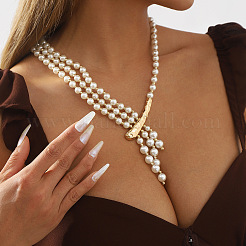 Элегантные многослойные длинные подвески в форме буквы Y из белого искусственного жемчуга с металлическими каплями для женщин.&nbsp;FS-WG35350-01