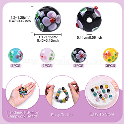 12 шт. 4-х цветные бусин-лэмпворк ручной работы с выпуклыми бусинами&nbsp;LAMP-YW0001-36