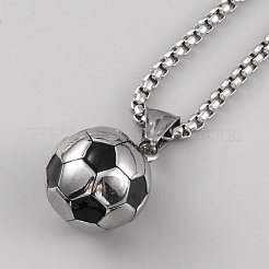 Ожерелье с футбольным кулоном из нержавеющей стали 304 с цепочками-коробками для женщин&nbsp;X1-NJEW-SZC0003-01P