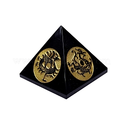 Пирамида из натурального обсидиана с фигурками знаков мифических зверей&nbsp;PW-WG94436-01