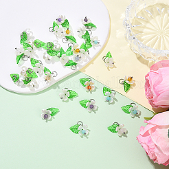 40 шт. 8-цветные подвески в форме листьев из натурального смешанного камня и АБС-пластика с имитацией жемчуга и акрила&nbsp;PALLOY-YW00095