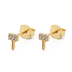 Серьги-гвоздики key s925 из стерлингового серебра с микропаве из прозрачных кубических цирконий для женщин&nbsp;EJEW-K307-03B-G