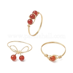 Круглые натуральные кольца из сердолика для женщин&nbsp;RJEW-JR00857-01