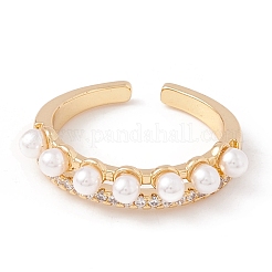 Открытое кольцо-манжета из прозрачного кубического циркония с акриловой жемчужиной&nbsp;KK-E005-05G