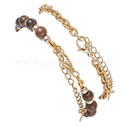 2 шт. 2 стильных браслета из круглых бусин из натурального тигрового глаза и синтетического гематита и цепочек из нержавеющей стали 304 для женщин&nbsp;BJEW-JB12800-01
