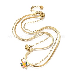 Ионное покрытие (ip) 304 нержавеющая сталь эмаль двухслойные ожерелья с подвесками в виде цветов и пчел для женщин&nbsp;NJEW-F328-19G-03