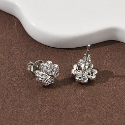 Серьги-гвоздики из латуни с микропаве из прозрачных кубических цирконий&nbsp;EJEW-F383-09P