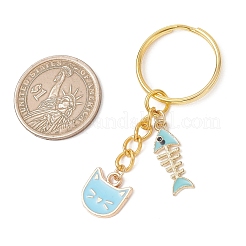 4 шт. Брелок в форме кошки с рыбьей костью из эмалированного сплава&nbsp;KEYC-JKC01467