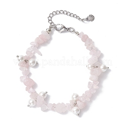 Браслеты из круглых бусин из натурального розового кварца и стеклянных ракушек&nbsp;BJEW-JB12303-03
