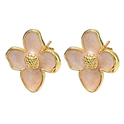 Цветок латунь эмаль серьги стержня&nbsp;EJEW-P341-03G-04