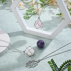 2 шт. латунный мешочек из макраме с натуральным кварцевым кристаллом&nbsp;NJEW-PH01599