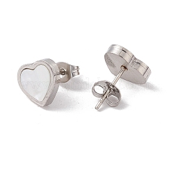 6 пара сережек-гвоздиков в виде сердца из натуральной белой ракушки&nbsp;EJEW-G291-02P