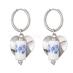 Серьги-кольца из нержавеющей стали 316 и 202 в форме колонны с сердцем&nbsp;EJEW-JE06736-02