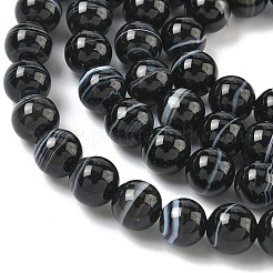 Натуральные черные полосатые агатовые / полосатые агатовые бусины&nbsp;G-C267-C01-8mm