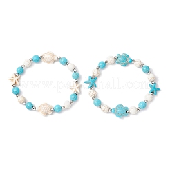 2шт. эластичные браслеты из синтетических бирюзовых бусин&nbsp;BJEW-TA00630