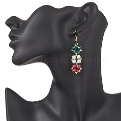 Квадратные серьги-подвески из латуни и стекла&nbsp;EJEW-TA00726